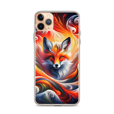 Abstraktes Kunstwerk, das den Geist der Alpen verkörpert. Leuchtender Fuchs in den Farben Orange, Rot, Weiß - iPhone Schutzhülle (durchsichtig) camping xxx yyy zzz iPhone 11 Pro Max