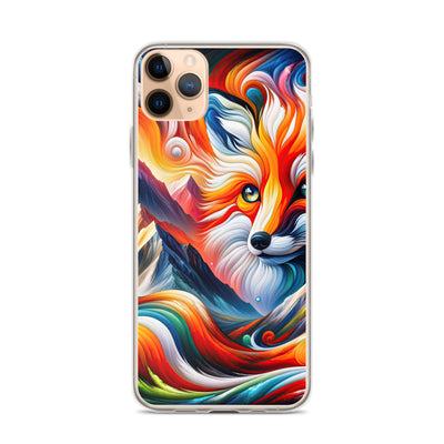 Abstrakte Kunst der Alpen voller lebendiger Farben und dynamischer Bewegung. Es dominiert ein farbiger Fuchs - iPhone Schutzhülle (durchsichtig) camping xxx yyy zzz iPhone 11 Pro Max