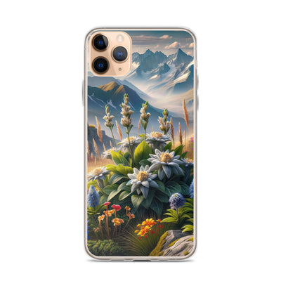 Alpine Flora: Digitales Kunstwerk mit lebendigen Blumen - iPhone Schutzhülle (durchsichtig) berge xxx yyy zzz iPhone 11 Pro Max