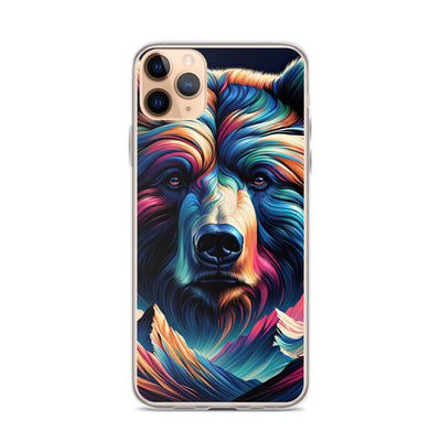 Majestätischer Bär vor Schweizer Alpen in abstrakter Kunst - iPhone Schutzhülle (durchsichtig) camping xxx yyy zzz iPhone 11 Pro Max