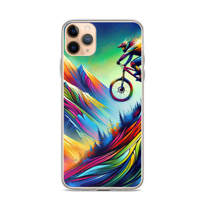 Mountainbiker in farbenfroher Alpenkulisse mit abstraktem Touch (M) - iPhone Schutzhülle (durchsichtig) xxx yyy zzz iPhone 11 Pro Max