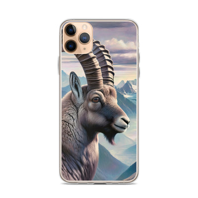 Digitales Steinbock-Porträt vor Alpenkulisse - iPhone Schutzhülle (durchsichtig) berge xxx yyy zzz iPhone 11 Pro Max