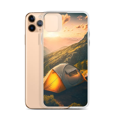 Zelt auf Berg im Sonnenaufgang - Landschafts - iPhone Schutzhülle (durchsichtig) camping xxx