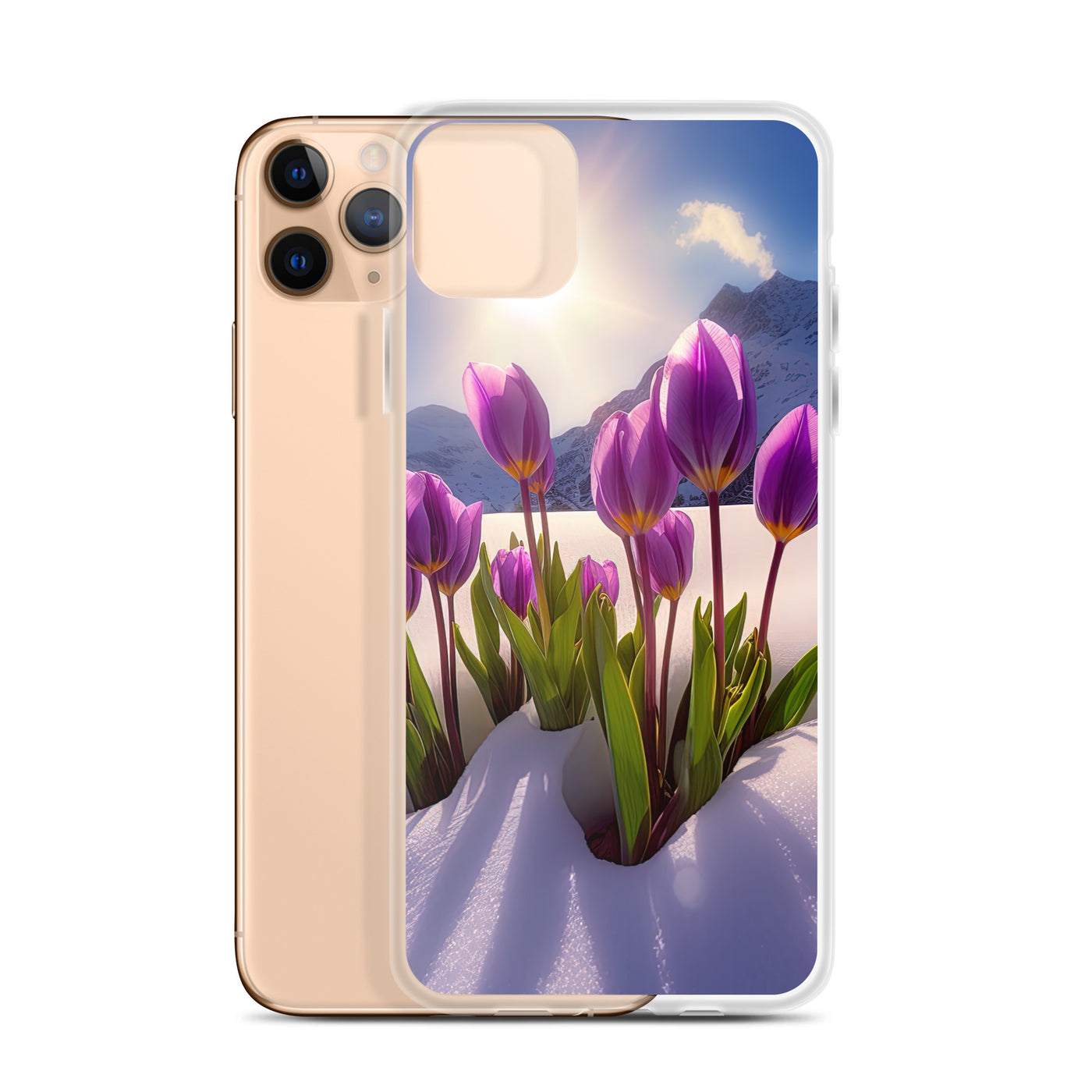 Tulpen im Schnee und in den Bergen - Blumen im Winter - iPhone Schutzhülle (durchsichtig) berge xxx