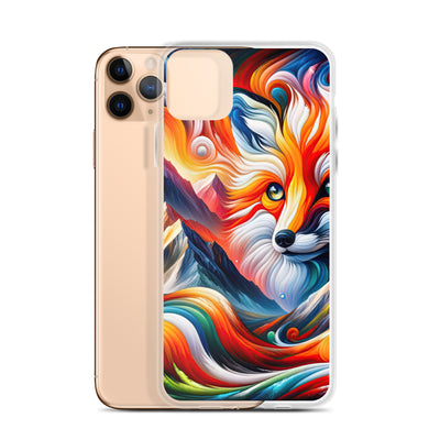 Abstrakte Kunst der Alpen voller lebendiger Farben und dynamischer Bewegung. Es dominiert ein farbiger Fuchs - iPhone Schutzhülle (durchsichtig) camping xxx yyy zzz