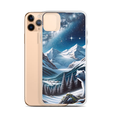 Sternennacht und Eisbär: Acrylgemälde mit Milchstraße, Alpen und schneebedeckte Gipfel - iPhone Schutzhülle (durchsichtig) camping xxx yyy zzz