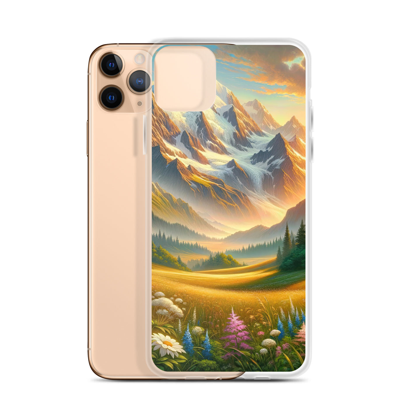 Heitere Alpenschönheit: Schneeberge und Wildblumenwiesen - iPhone Schutzhülle (durchsichtig) berge xxx yyy zzz