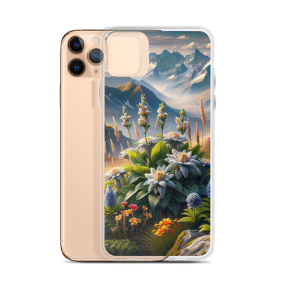 Alpine Flora: Digitales Kunstwerk mit lebendigen Blumen - iPhone Schutzhülle (durchsichtig) berge xxx yyy zzz