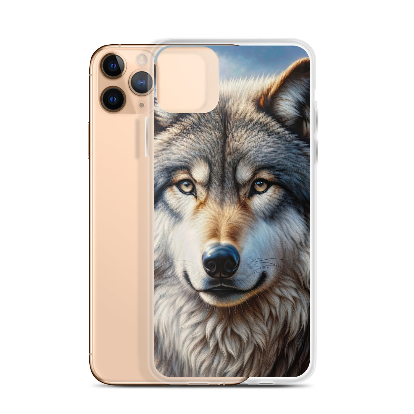 Porträt-Ölgemälde eines prächtigen Wolfes mit faszinierenden Augen (AN) - iPhone Schutzhülle (durchsichtig) xxx yyy zzz