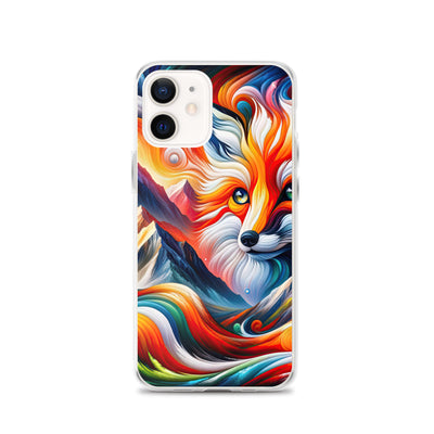 Abstrakte Kunst der Alpen voller lebendiger Farben und dynamischer Bewegung. Es dominiert ein farbiger Fuchs - iPhone Schutzhülle (durchsichtig) camping xxx yyy zzz iPhone 12