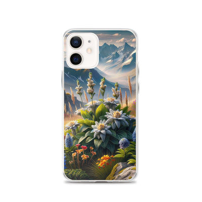 Alpine Flora: Digitales Kunstwerk mit lebendigen Blumen - iPhone Schutzhülle (durchsichtig) berge xxx yyy zzz iPhone 12