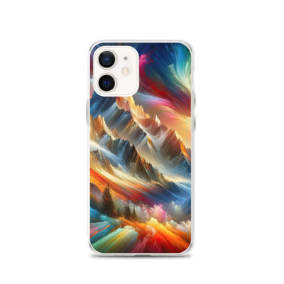 Lebendige abstrakte Alpendarstellung in populärem Kunststil - iPhone Schutzhülle (durchsichtig) berge xxx yyy zzz iPhone 12