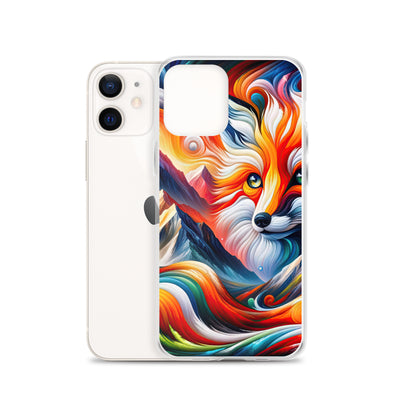 Abstrakte Kunst der Alpen voller lebendiger Farben und dynamischer Bewegung. Es dominiert ein farbiger Fuchs - iPhone Schutzhülle (durchsichtig) camping xxx yyy zzz