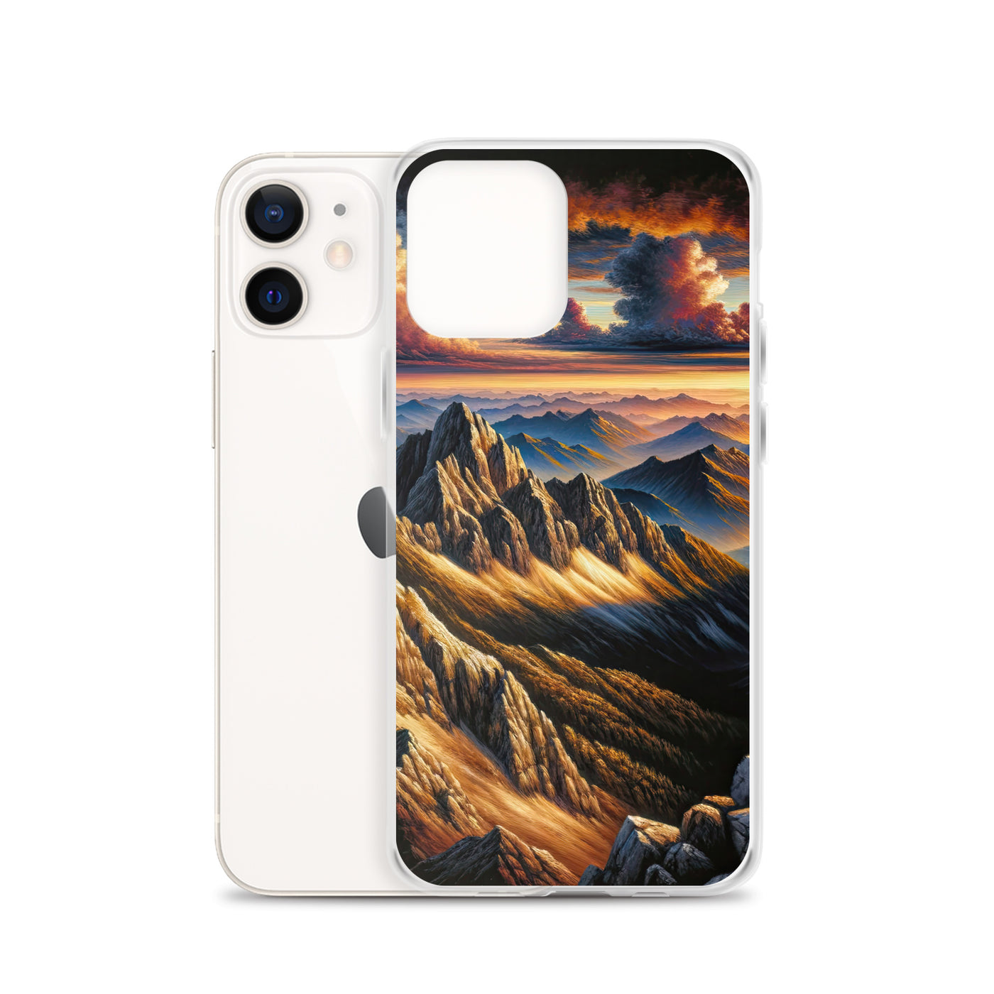 Alpen in Abenddämmerung: Acrylgemälde mit beleuchteten Berggipfeln - iPhone Schutzhülle (durchsichtig) berge xxx yyy zzz