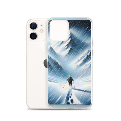 Wanderer und Bergsteiger im Schneesturm: Acrylgemälde der Alpen - iPhone Schutzhülle (durchsichtig) wandern xxx yyy zzz