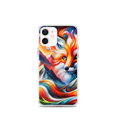 Abstrakte Kunst der Alpen voller lebendiger Farben und dynamischer Bewegung. Es dominiert ein farbiger Fuchs - iPhone Schutzhülle (durchsichtig) camping xxx yyy zzz iPhone 12 mini