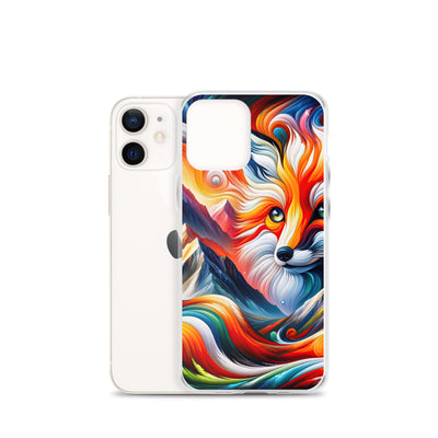 Abstrakte Kunst der Alpen voller lebendiger Farben und dynamischer Bewegung. Es dominiert ein farbiger Fuchs - iPhone Schutzhülle (durchsichtig) camping xxx yyy zzz