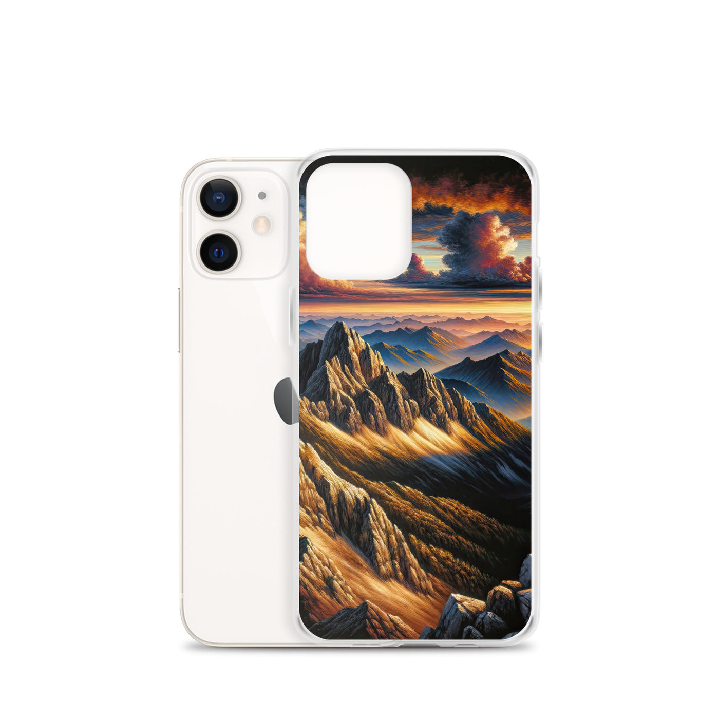 Alpen in Abenddämmerung: Acrylgemälde mit beleuchteten Berggipfeln - iPhone Schutzhülle (durchsichtig) berge xxx yyy zzz