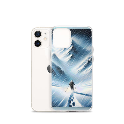 Wanderer und Bergsteiger im Schneesturm: Acrylgemälde der Alpen - iPhone Schutzhülle (durchsichtig) wandern xxx yyy zzz