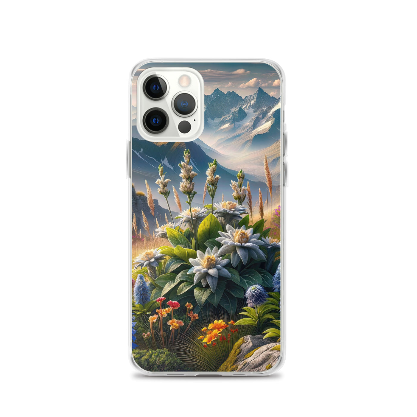 Alpine Flora: Digitales Kunstwerk mit lebendigen Blumen - iPhone Schutzhülle (durchsichtig) berge xxx yyy zzz iPhone 12 Pro