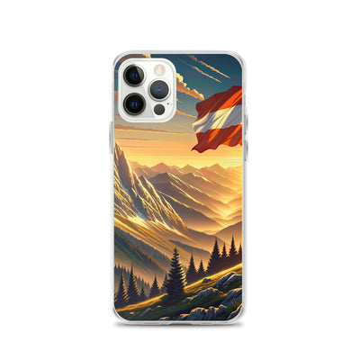 Ruhiger Alpenabend mit österreichischer Flagge und goldenem Sonnenuntergang - iPhone Schutzhülle (durchsichtig) berge xxx yyy zzz iPhone 12 Pro