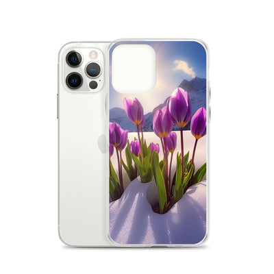 Tulpen im Schnee und in den Bergen - Blumen im Winter - iPhone Schutzhülle (durchsichtig) berge xxx