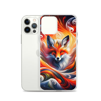 Abstraktes Kunstwerk, das den Geist der Alpen verkörpert. Leuchtender Fuchs in den Farben Orange, Rot, Weiß - iPhone Schutzhülle (durchsichtig) camping xxx yyy zzz