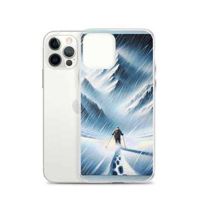 Wanderer und Bergsteiger im Schneesturm: Acrylgemälde der Alpen - iPhone Schutzhülle (durchsichtig) wandern xxx yyy zzz