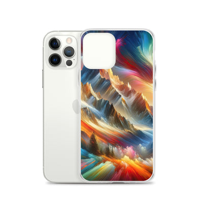 Lebendige abstrakte Alpendarstellung in populärem Kunststil - iPhone Schutzhülle (durchsichtig) berge xxx yyy zzz