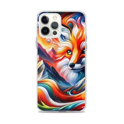 Abstrakte Kunst der Alpen voller lebendiger Farben und dynamischer Bewegung. Es dominiert ein farbiger Fuchs - iPhone Schutzhülle (durchsichtig) camping xxx yyy zzz iPhone 12 Pro Max