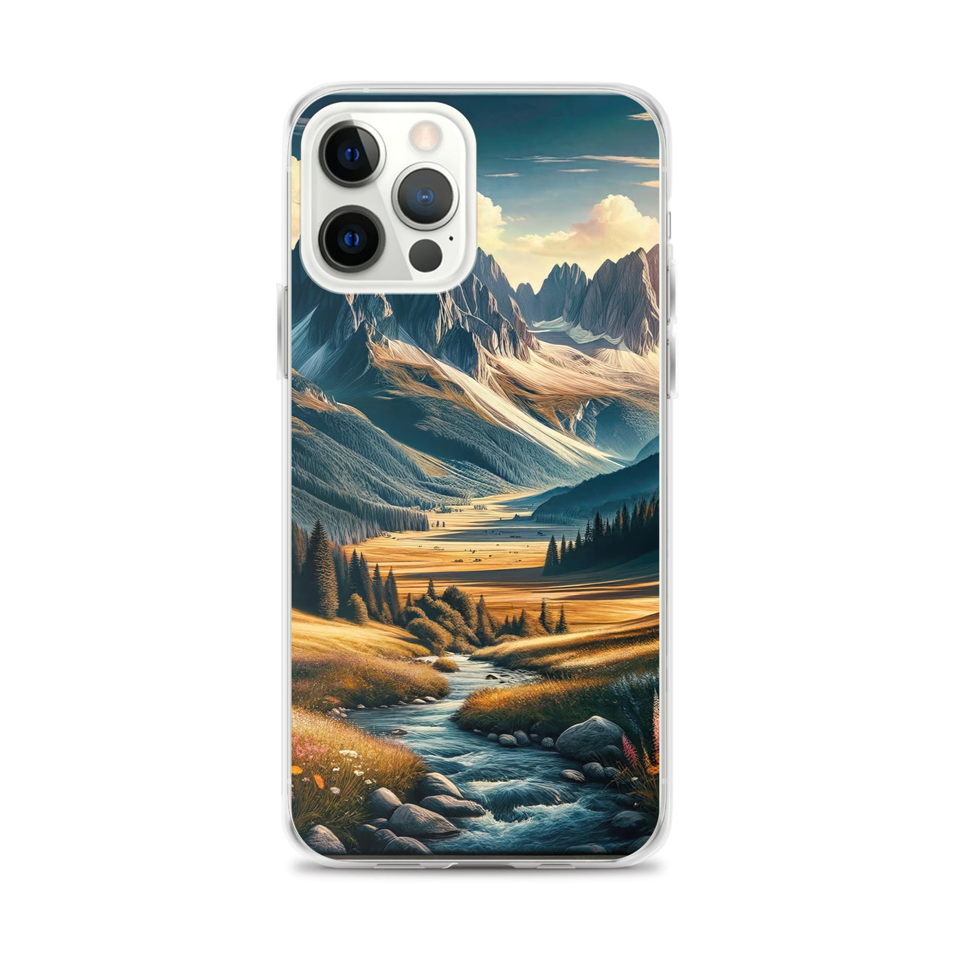 Quadratisches Kunstwerk der Alpen, majestätische Berge unter goldener Sonne - iPhone Schutzhülle (durchsichtig) berge xxx yyy zzz iPhone 12 Pro Max