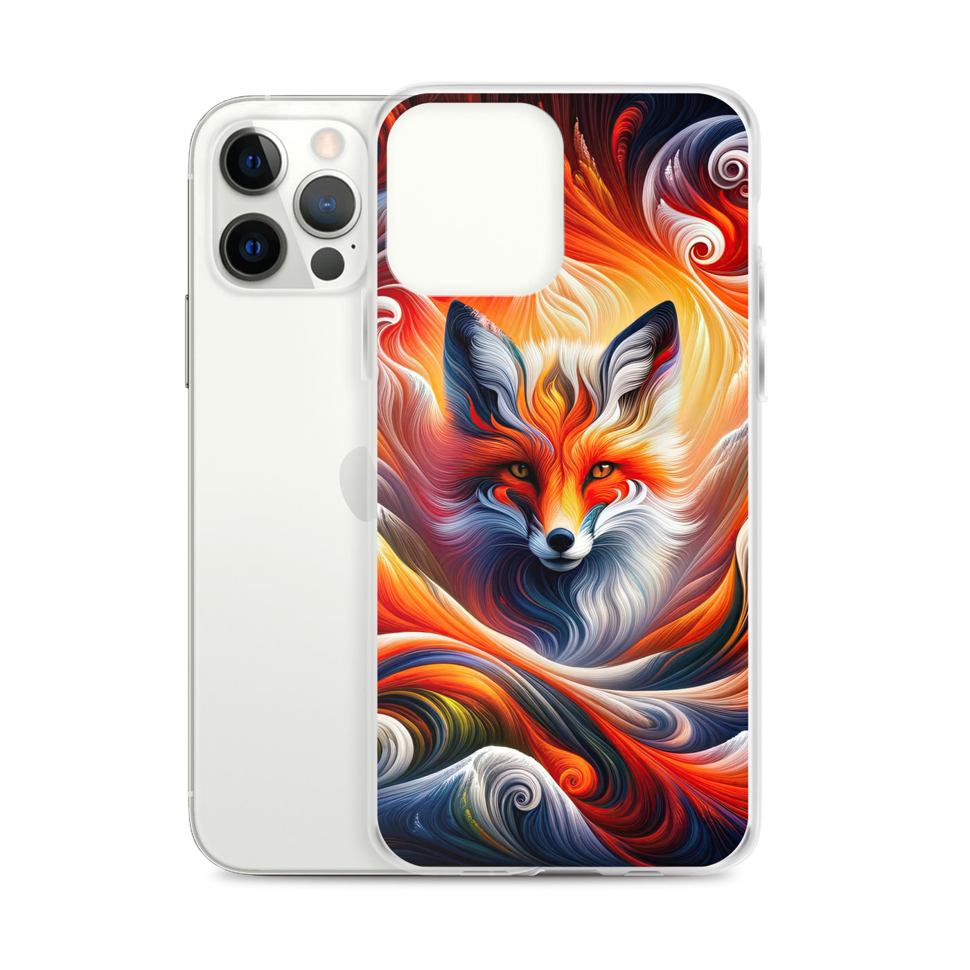 Abstraktes Kunstwerk, das den Geist der Alpen verkörpert. Leuchtender Fuchs in den Farben Orange, Rot, Weiß - iPhone Schutzhülle (durchsichtig) camping xxx yyy zzz