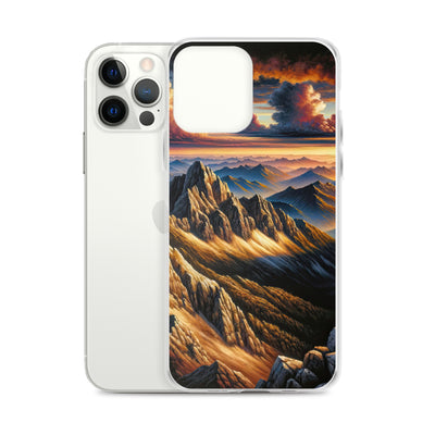 Alpen in Abenddämmerung: Acrylgemälde mit beleuchteten Berggipfeln - iPhone Schutzhülle (durchsichtig) berge xxx yyy zzz