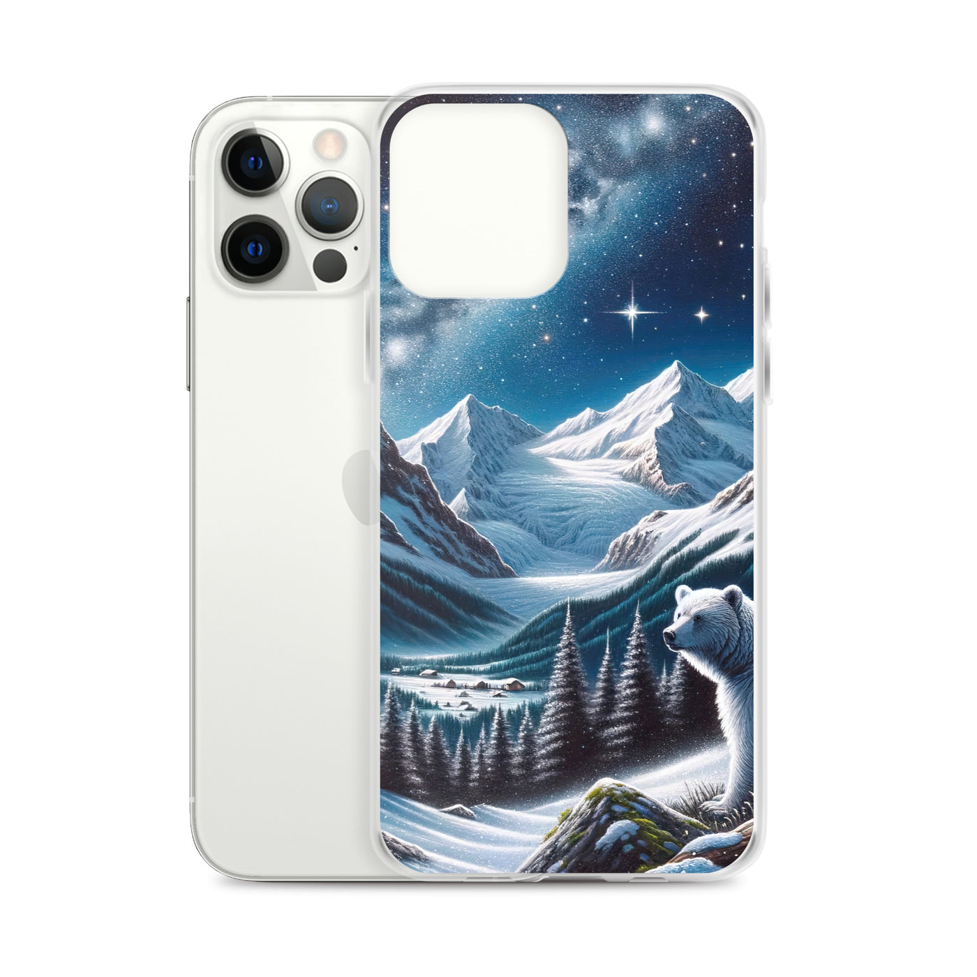 Sternennacht und Eisbär: Acrylgemälde mit Milchstraße, Alpen und schneebedeckte Gipfel - iPhone Schutzhülle (durchsichtig) camping xxx yyy zzz