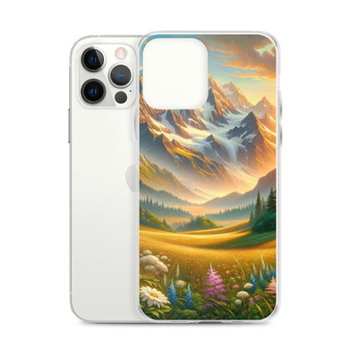 Heitere Alpenschönheit: Schneeberge und Wildblumenwiesen - iPhone Schutzhülle (durchsichtig) berge xxx yyy zzz