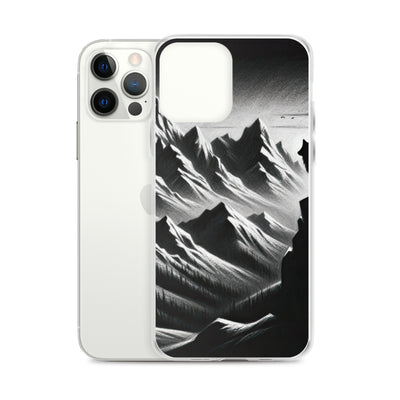 Kohlezeichnung, die die stille Stille der Alpen in der Winterdämmerung verkörpert. Wolf auf einem Berghügel (AN) - iPhone Schutzhülle (durchsichtig) xxx yyy zzz