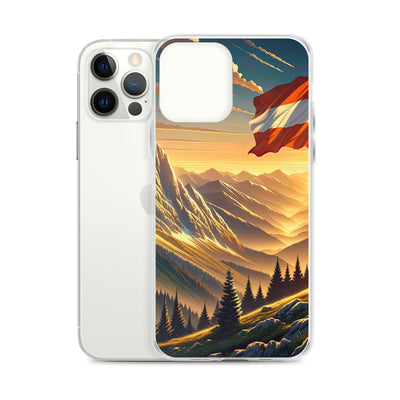 Ruhiger Alpenabend mit österreichischer Flagge und goldenem Sonnenuntergang - iPhone Schutzhülle (durchsichtig) berge xxx yyy zzz