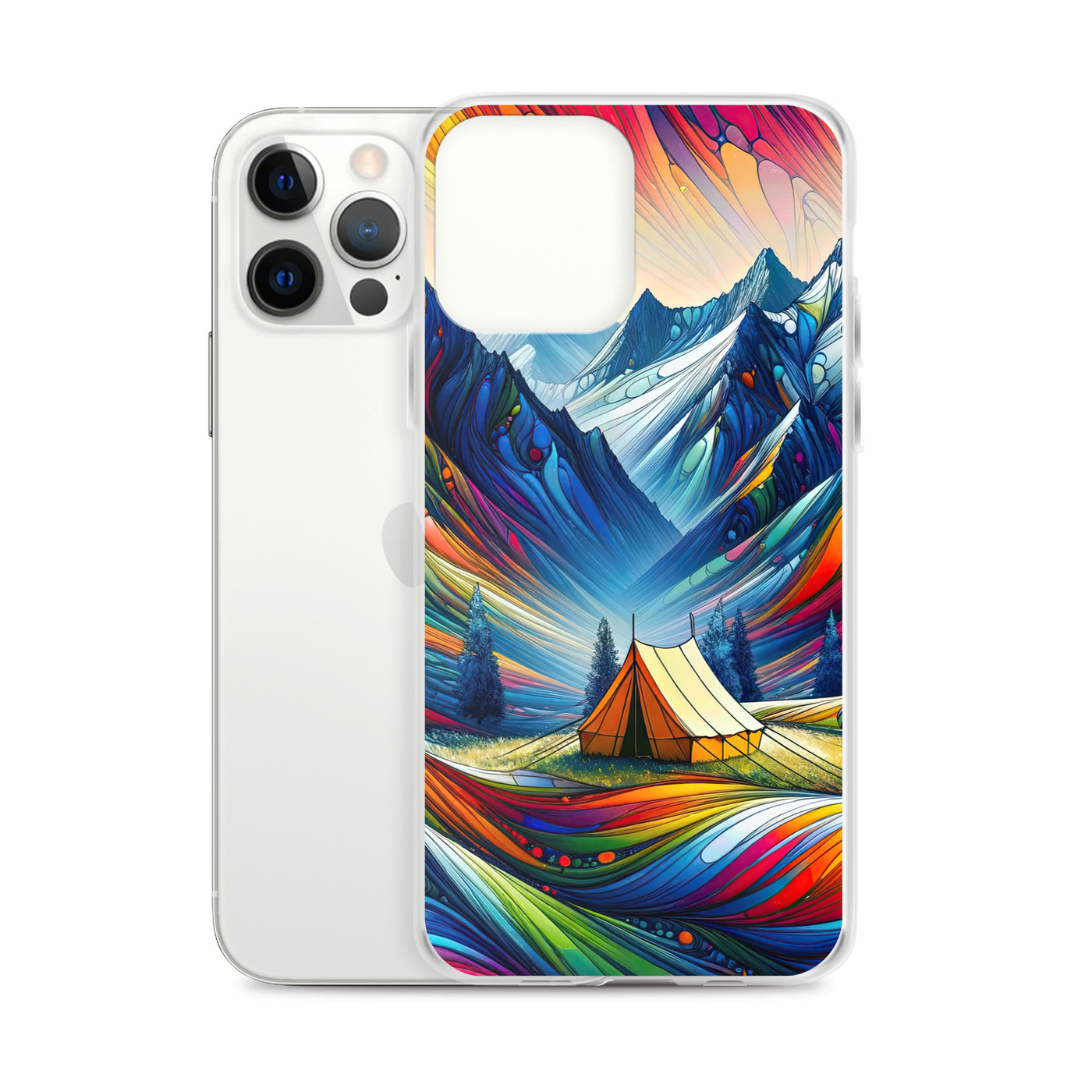 Surreale Alpen in abstrakten Farben, dynamische Formen der Landschaft - iPhone Schutzhülle (durchsichtig) camping xxx yyy zzz