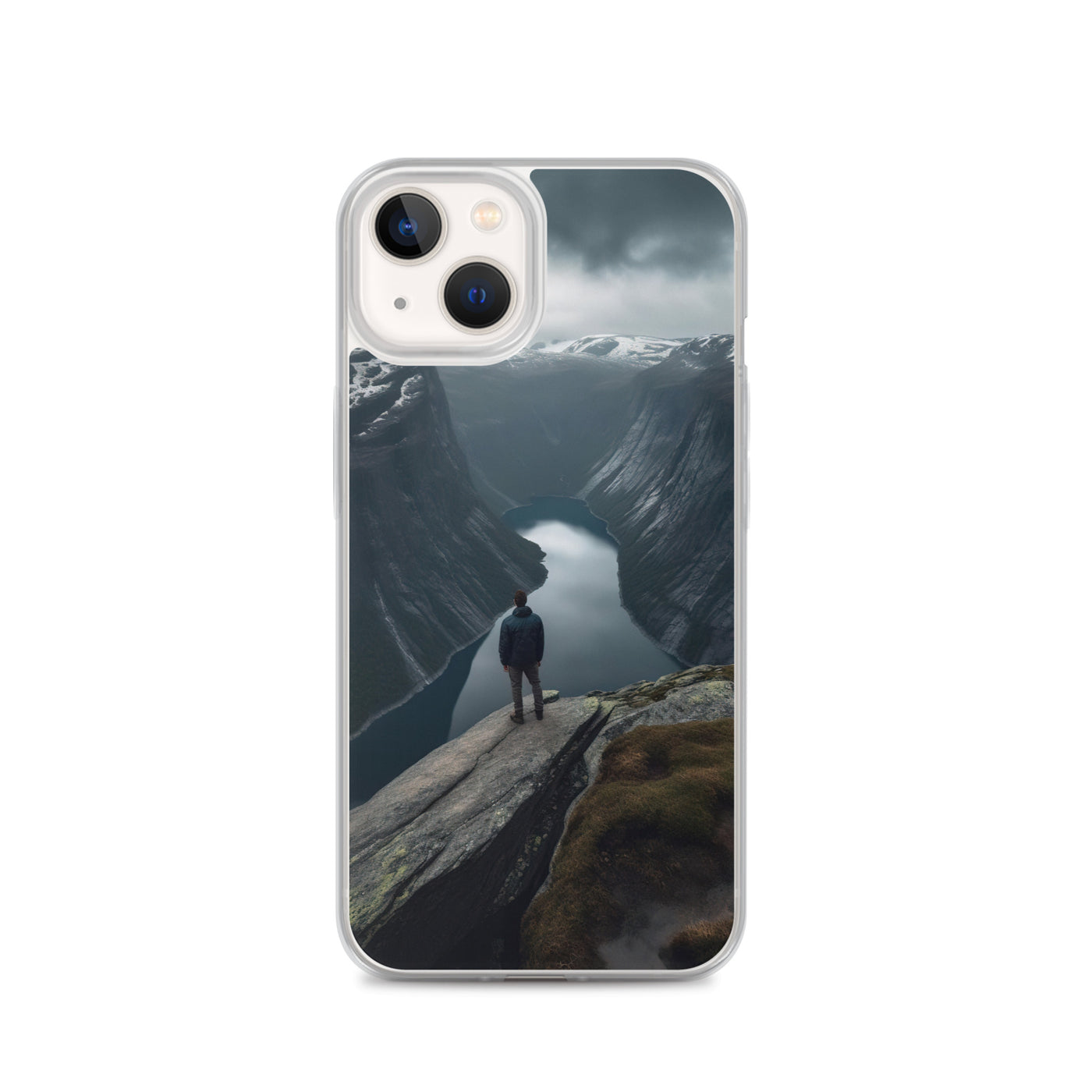 Mann auf Bergklippe - Norwegen - iPhone Schutzhülle (durchsichtig) berge xxx iPhone 13