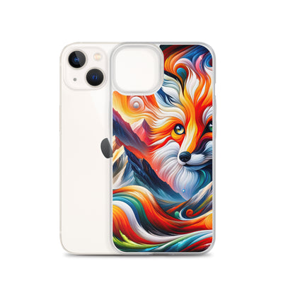 Abstrakte Kunst der Alpen voller lebendiger Farben und dynamischer Bewegung. Es dominiert ein farbiger Fuchs - iPhone Schutzhülle (durchsichtig) camping xxx yyy zzz