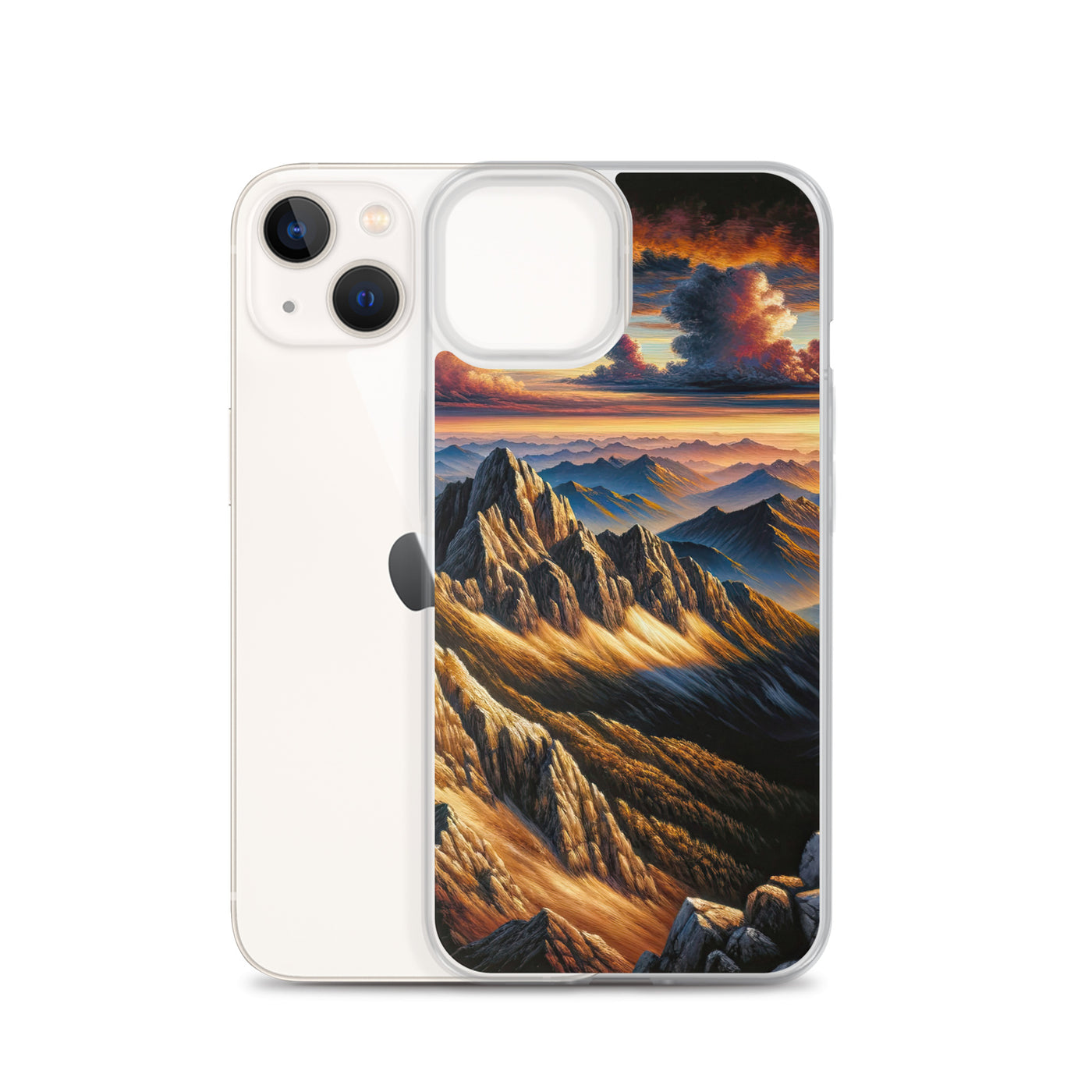 Alpen in Abenddämmerung: Acrylgemälde mit beleuchteten Berggipfeln - iPhone Schutzhülle (durchsichtig) berge xxx yyy zzz