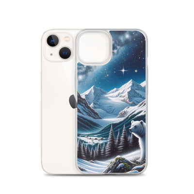 Sternennacht und Eisbär: Acrylgemälde mit Milchstraße, Alpen und schneebedeckte Gipfel - iPhone Schutzhülle (durchsichtig) camping xxx yyy zzz