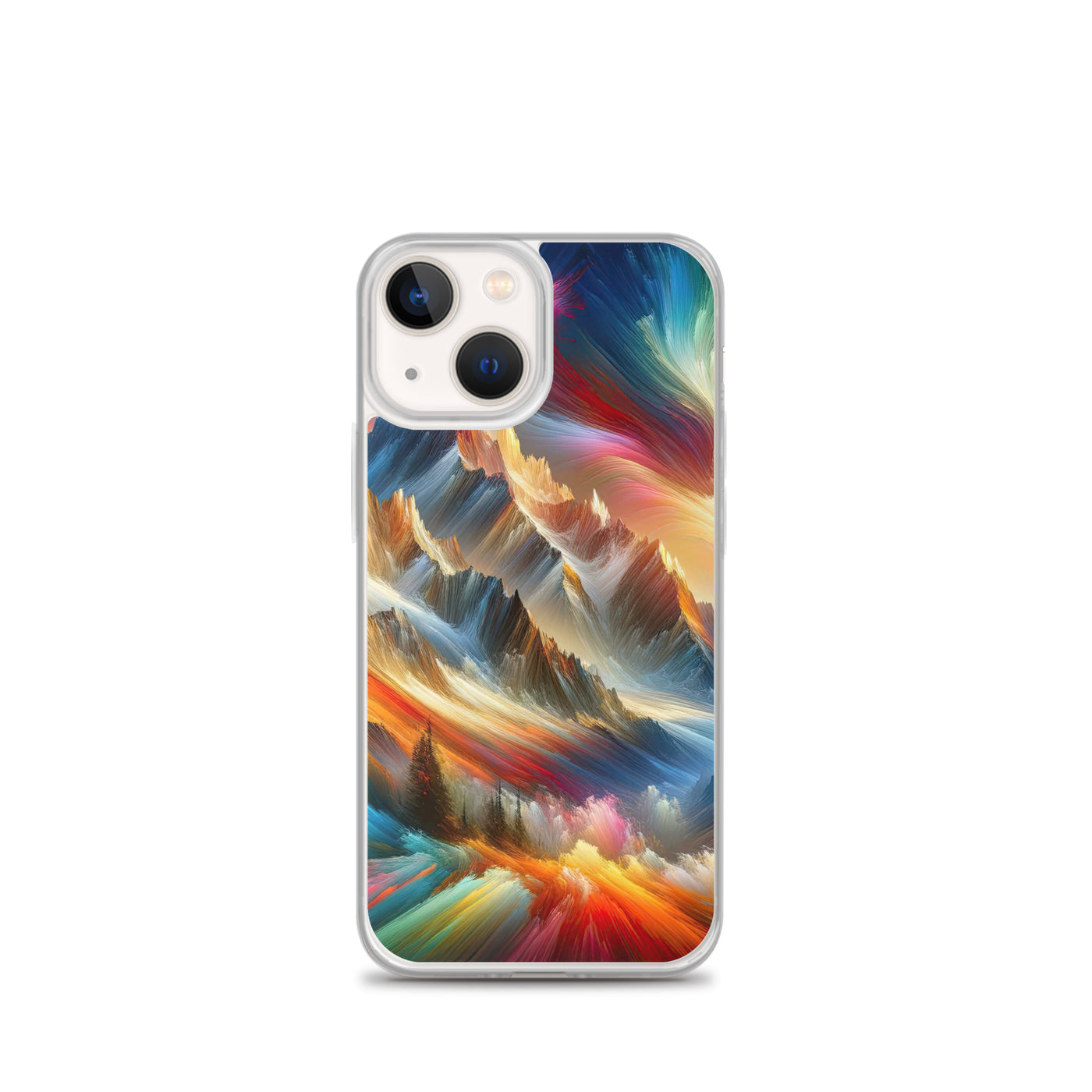 Lebendige abstrakte Alpendarstellung in populärem Kunststil - iPhone Schutzhülle (durchsichtig) berge xxx yyy zzz iPhone 13 mini