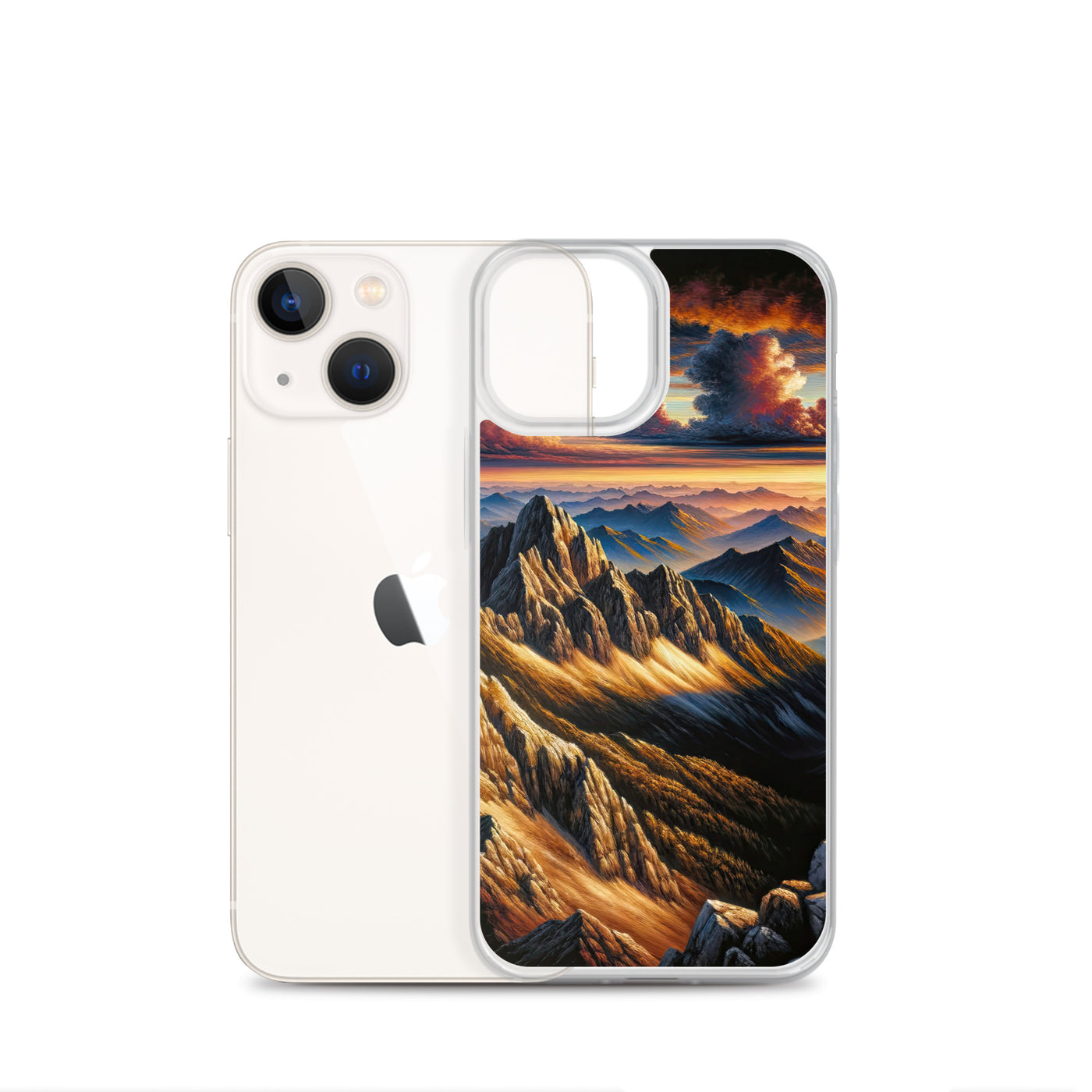 Alpen in Abenddämmerung: Acrylgemälde mit beleuchteten Berggipfeln - iPhone Schutzhülle (durchsichtig) berge xxx yyy zzz