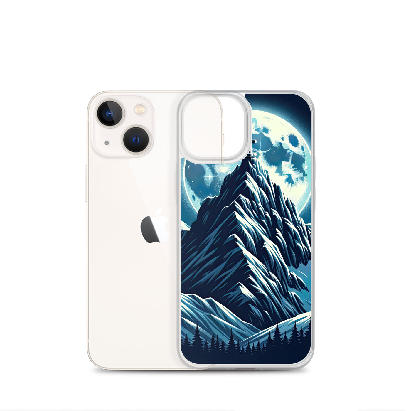 Mondnacht und Gipfelkreuz in den Alpen, glitzernde Schneegipfel - iPhone Schutzhülle (durchsichtig) berge xxx yyy zzz