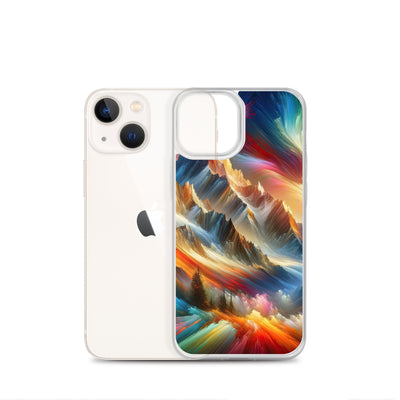 Lebendige abstrakte Alpendarstellung in populärem Kunststil - iPhone Schutzhülle (durchsichtig) berge xxx yyy zzz