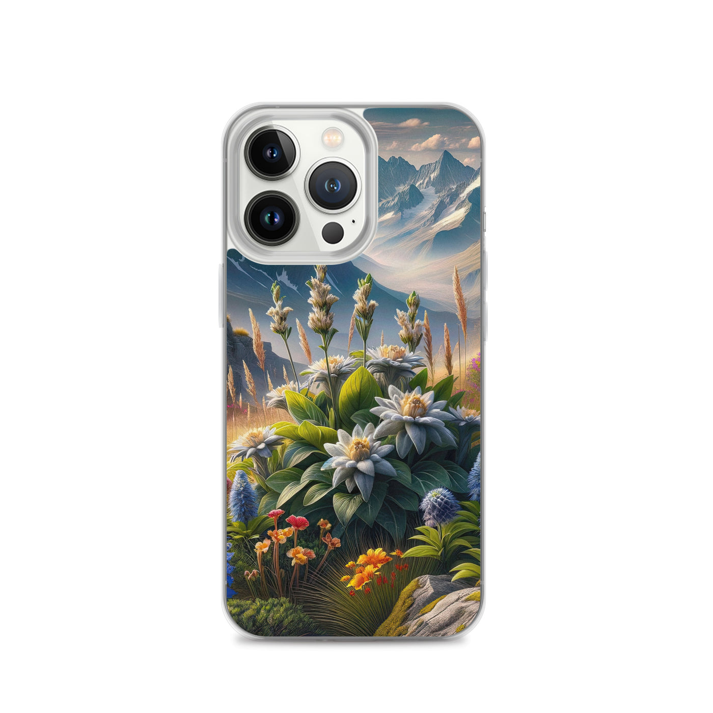 Alpine Flora: Digitales Kunstwerk mit lebendigen Blumen - iPhone Schutzhülle (durchsichtig) berge xxx yyy zzz iPhone 13 Pro