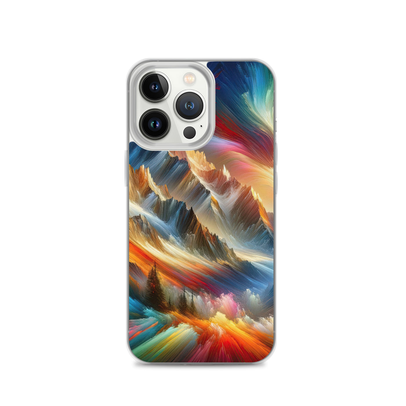 Lebendige abstrakte Alpendarstellung in populärem Kunststil - iPhone Schutzhülle (durchsichtig) berge xxx yyy zzz iPhone 13 Pro