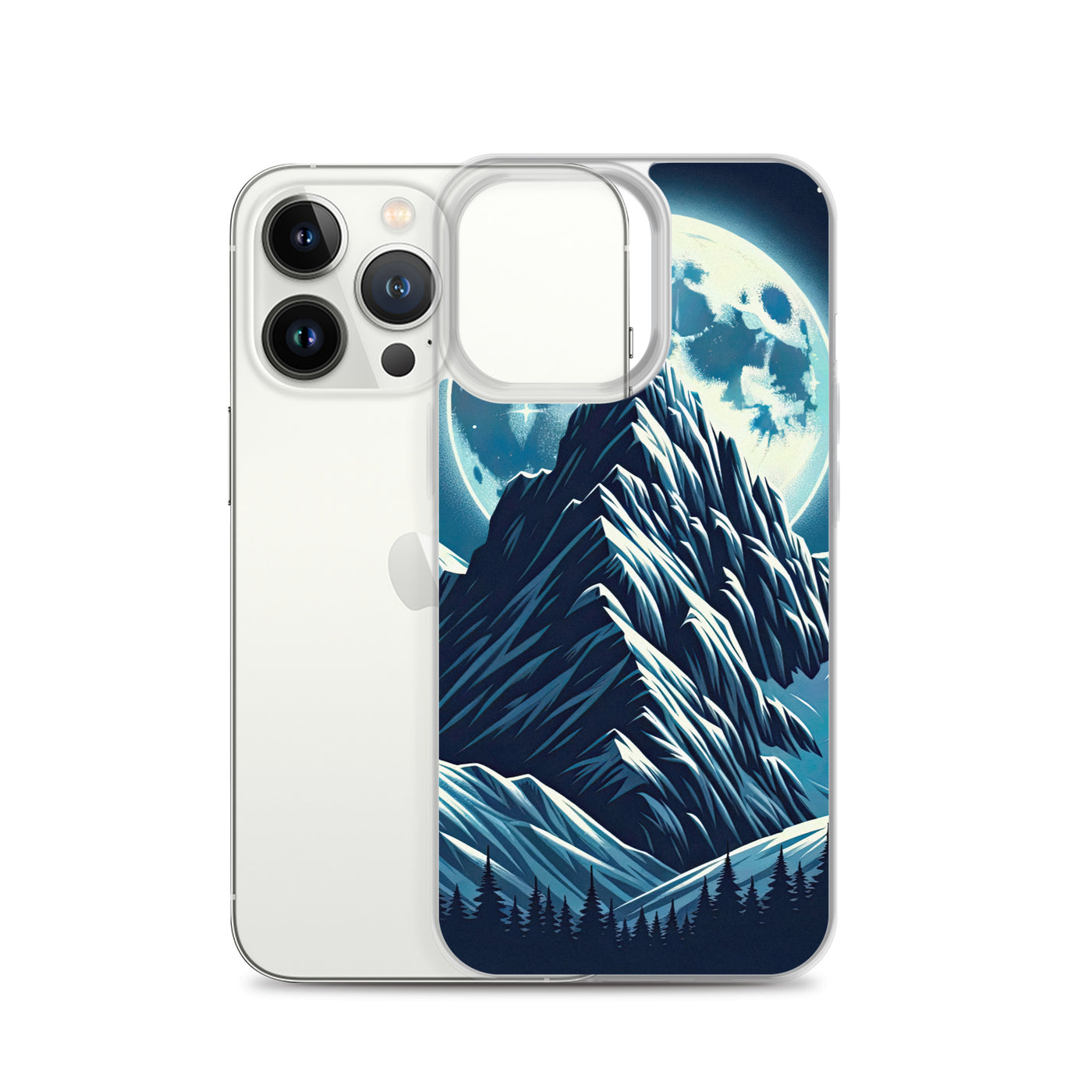 Mondnacht und Gipfelkreuz in den Alpen, glitzernde Schneegipfel - iPhone Schutzhülle (durchsichtig) berge xxx yyy zzz