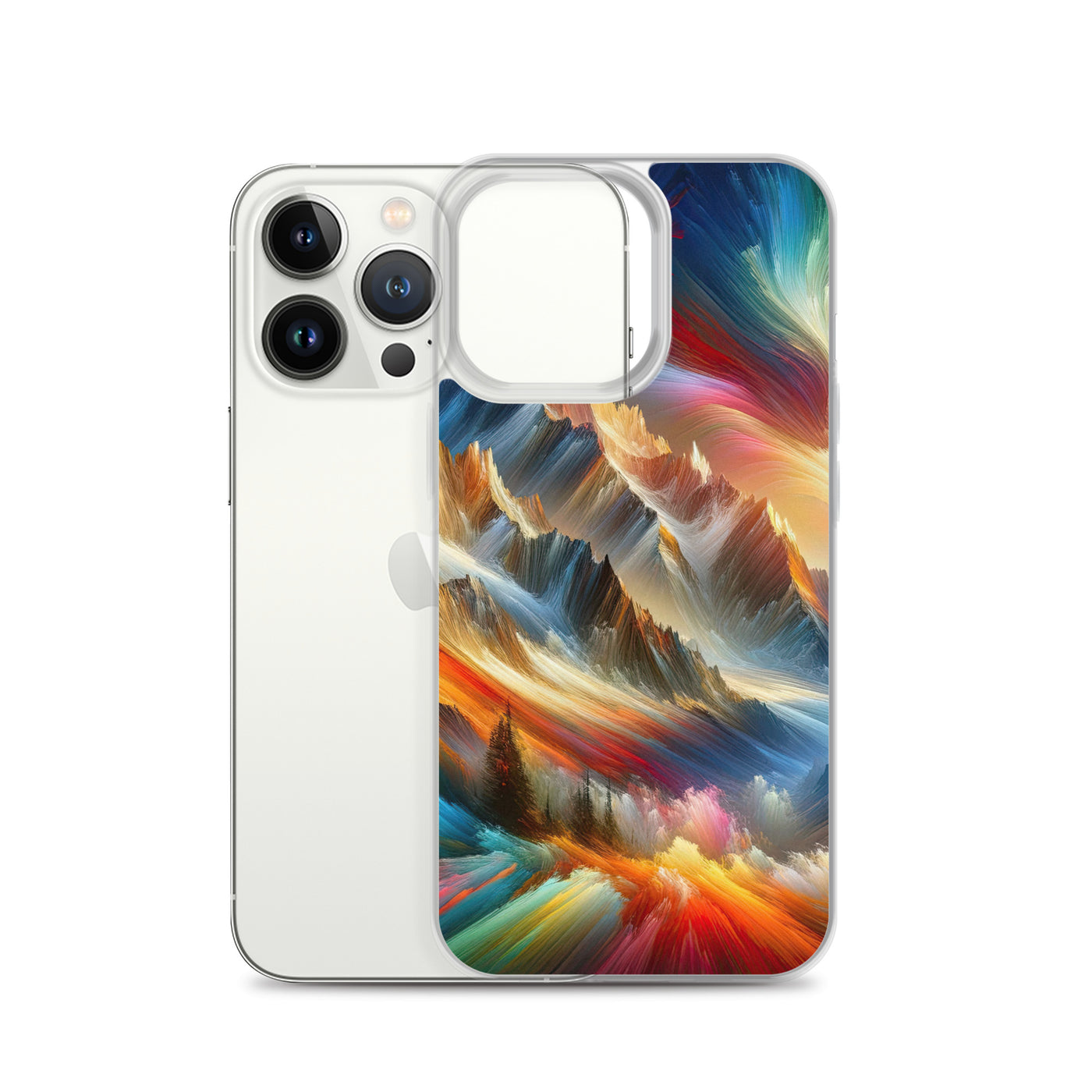 Lebendige abstrakte Alpendarstellung in populärem Kunststil - iPhone Schutzhülle (durchsichtig) berge xxx yyy zzz